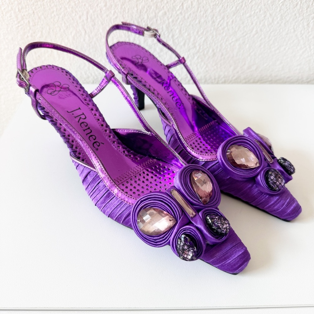 J.Renee Alida  Purple Strappy Butterfly Stone Heels Rare Size 6
